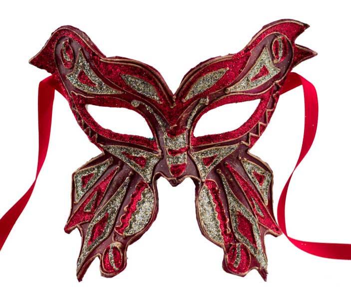 Masque Colombine Farfella Papillon Rouge et Doré – Artisanat Authentique de Venise