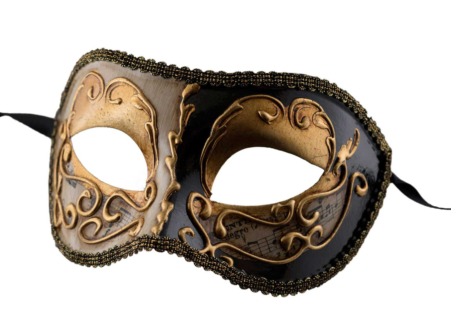 Masque Colombine Doré et Noir Musica – Artisanat Authentique de Venise