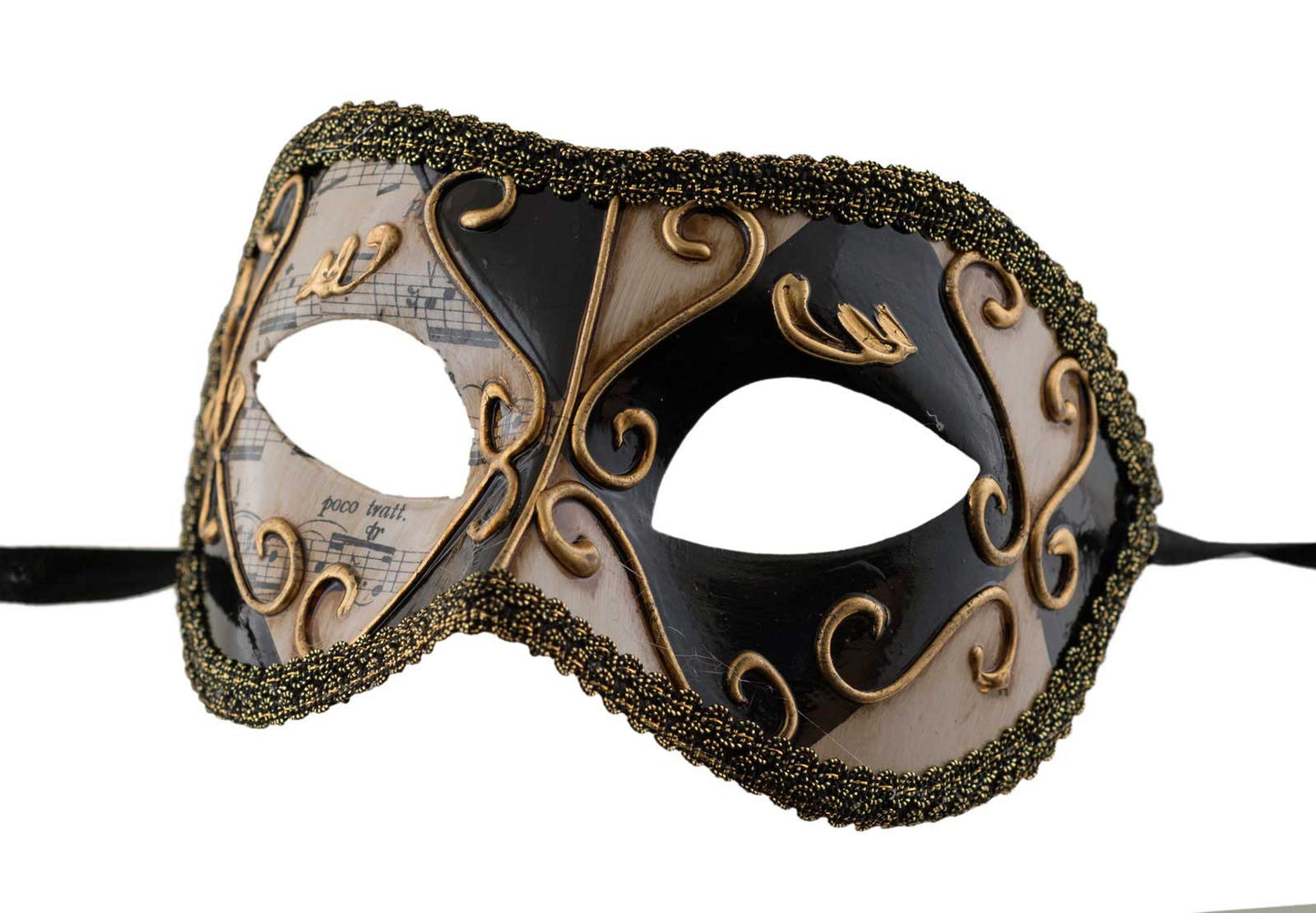 Masque Colombine Losange Noir Doré Musica – Artisanat Authentique de Venise