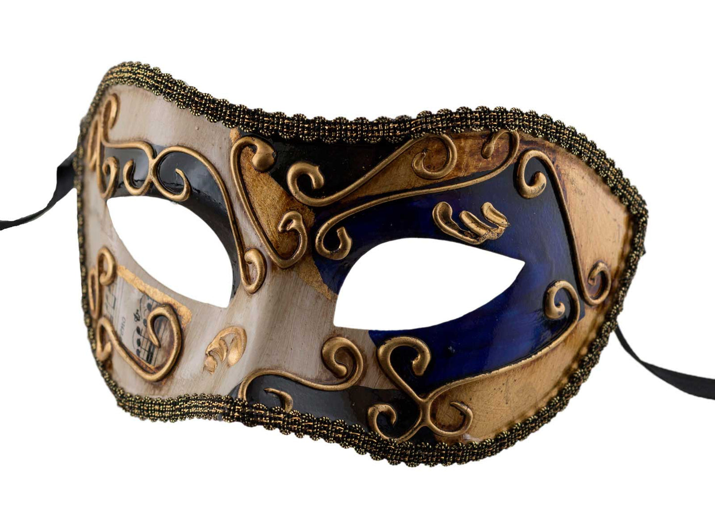 Masque Colombine Noir Bleu et Doré – Artisanat Authentique de Venise