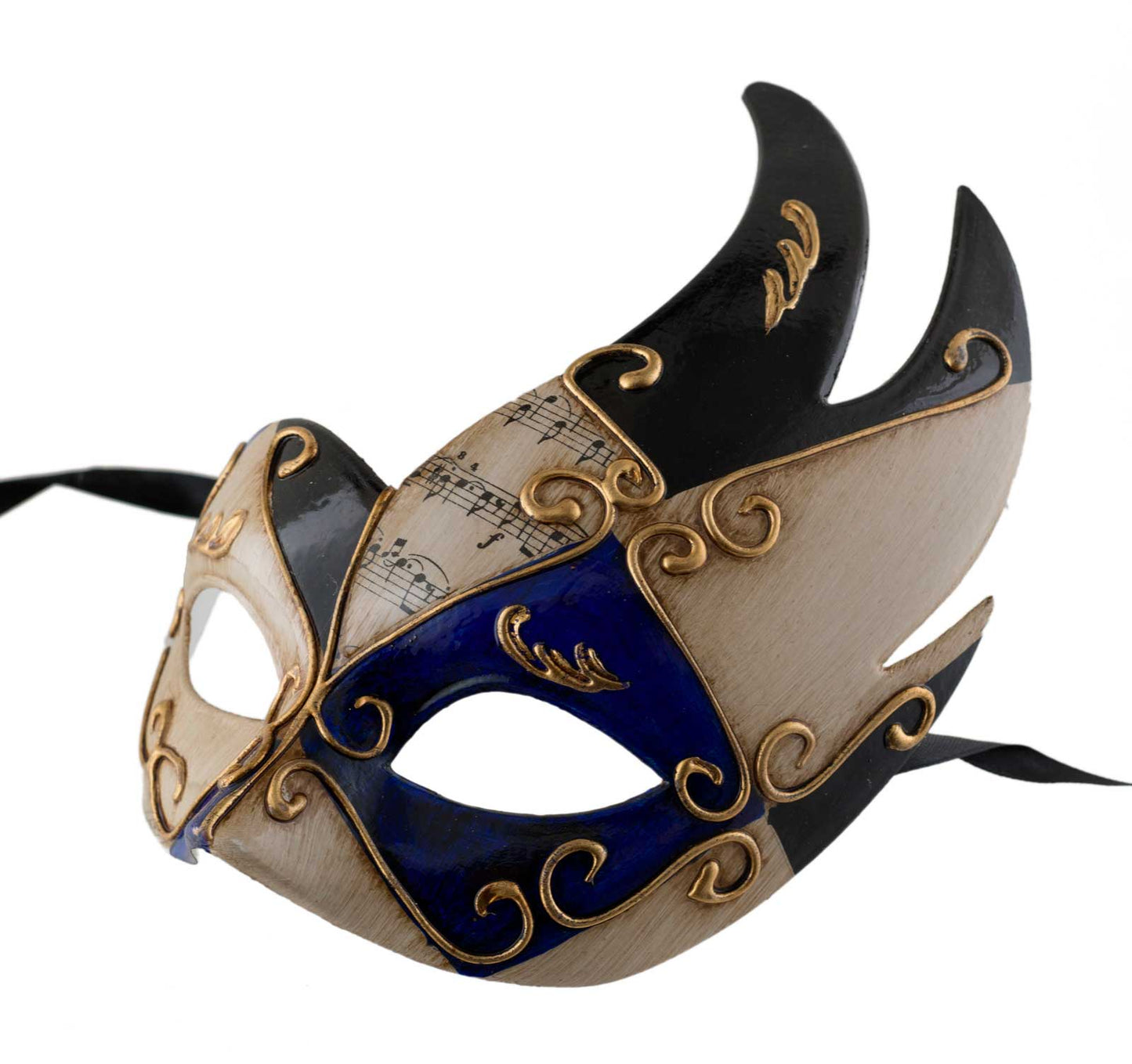 Masque Colombine Cygne Musica Écru, Bleu, Noir et Doré – Artisanat Authentique de Venise