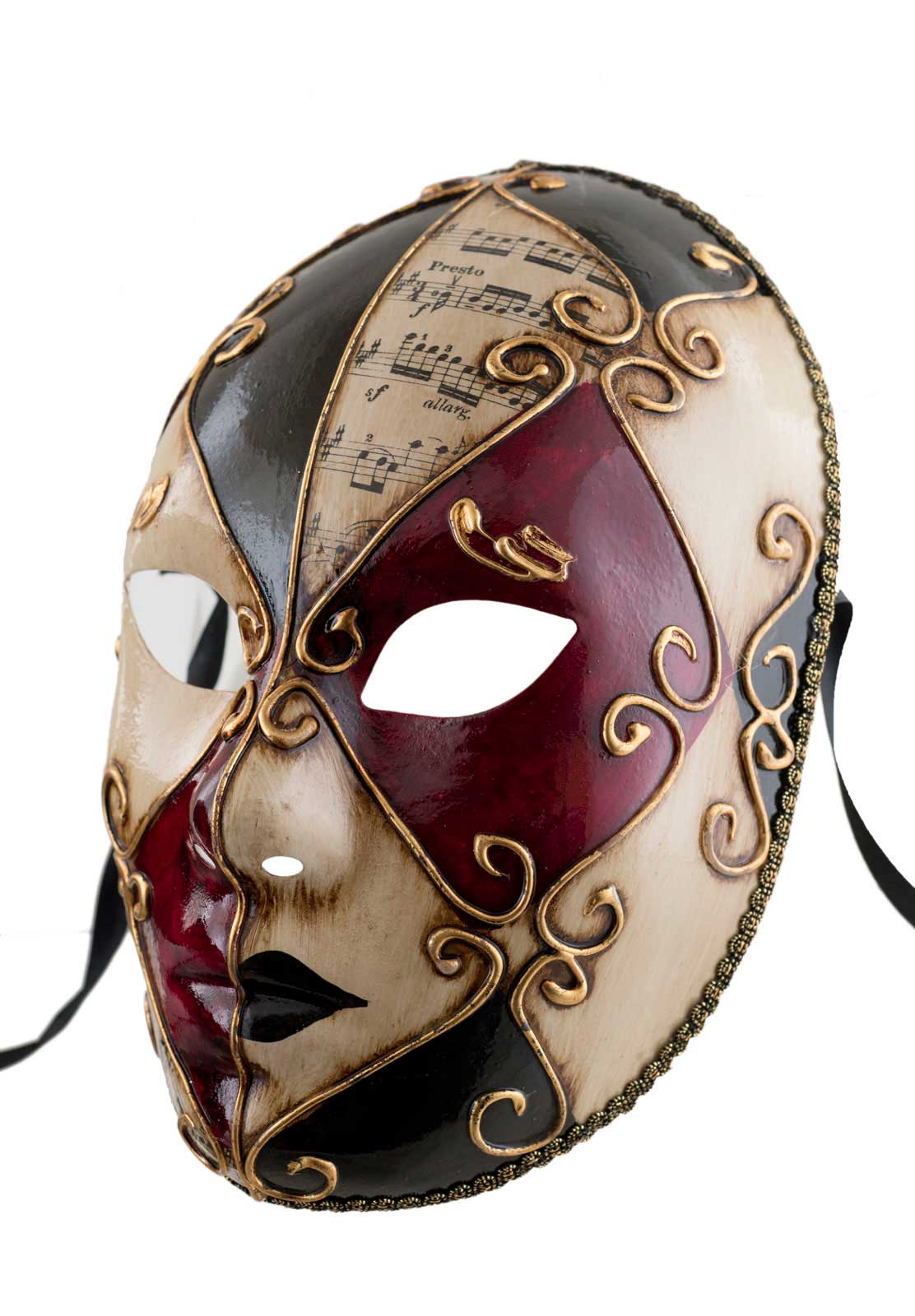 Masque Volto Musica Rouge et Noir – Artisanat Authentique de Venise