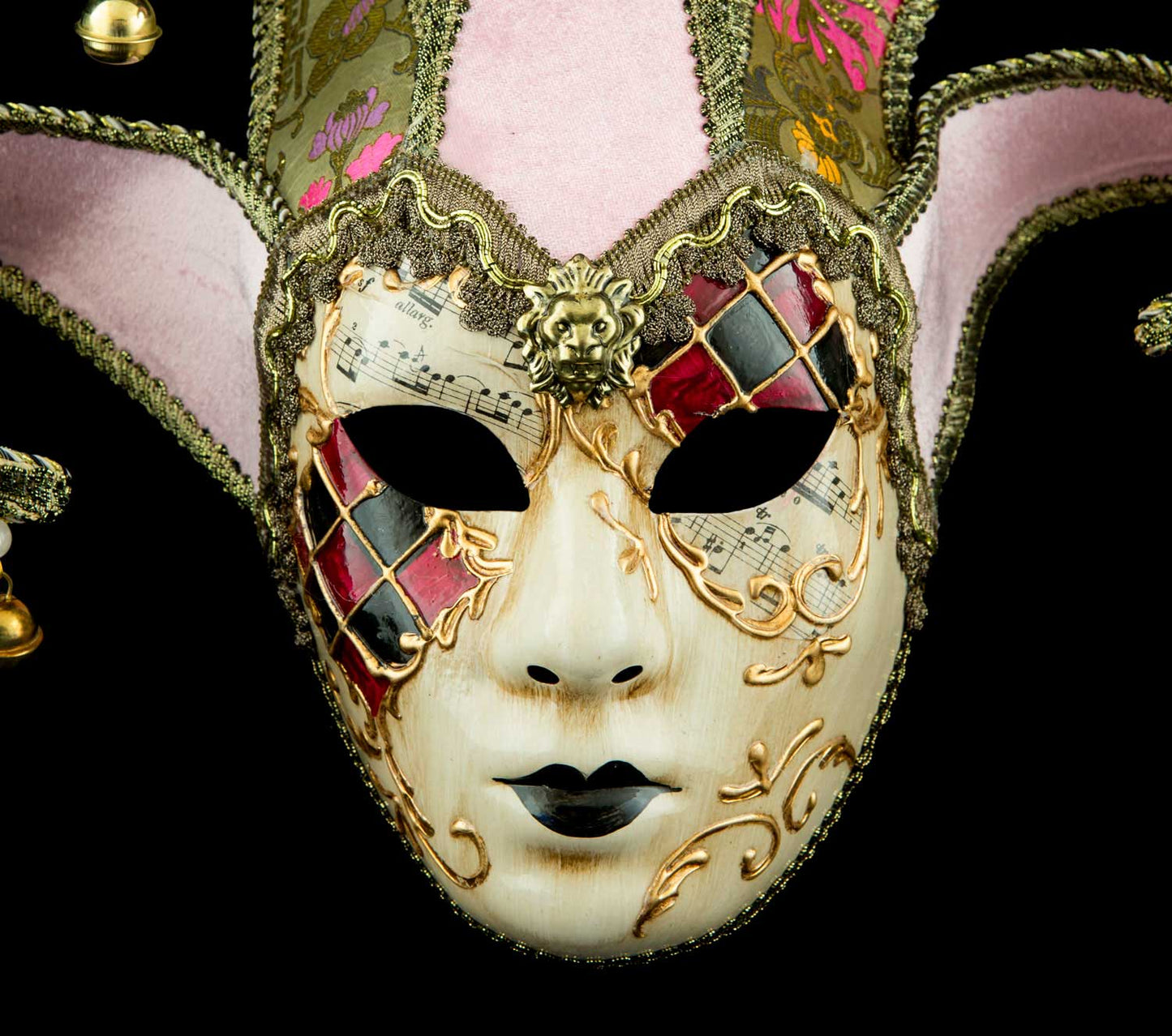 Masque Volto Jolly Rouge et Doré à 5 Pointes – Artisanat Authentique de Venise