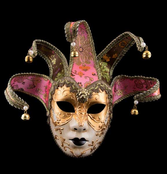 Masque Volto Jolly à Visage Doré à 5 Pointes – Artisanat Authentique de Venise