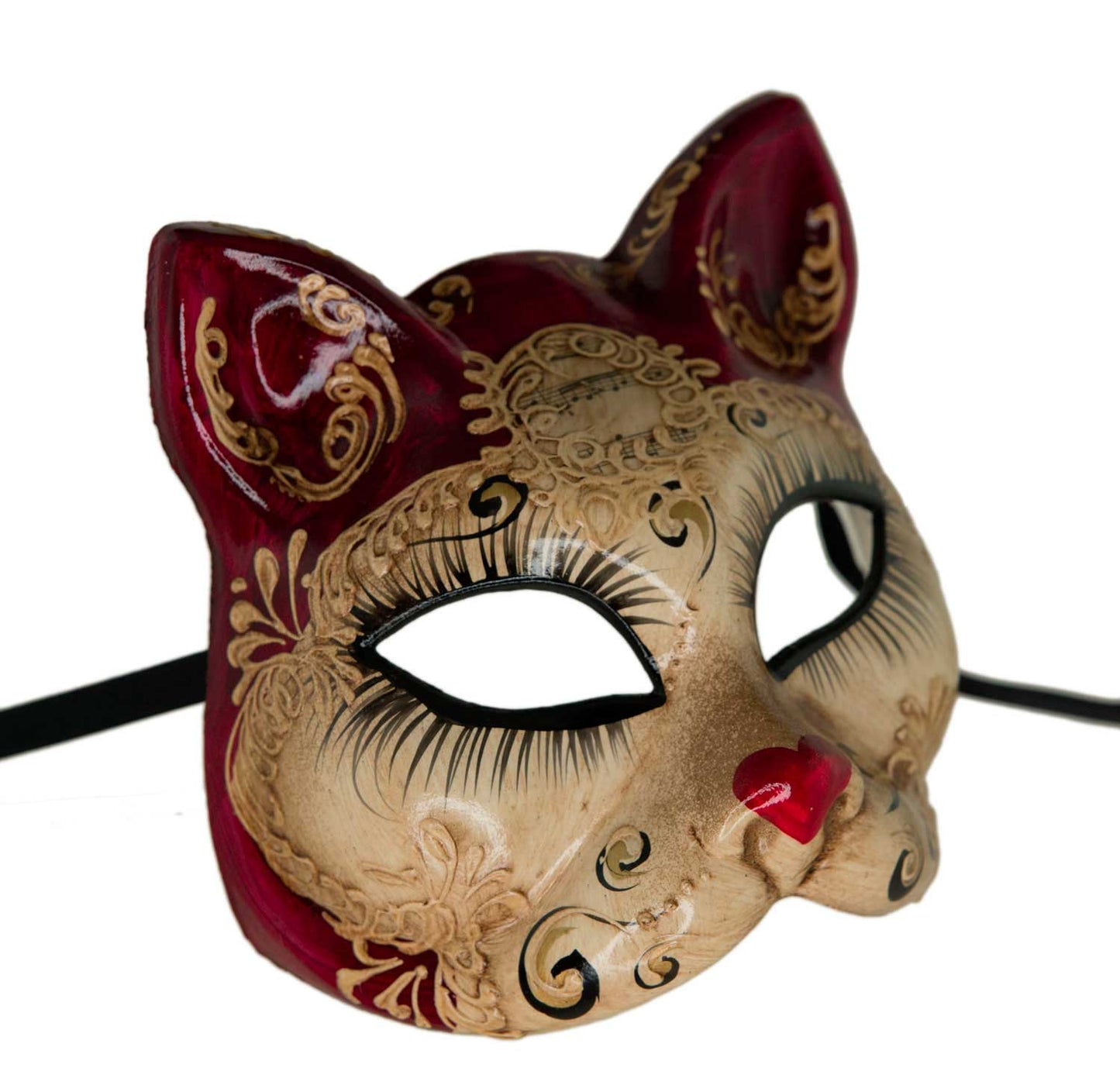 Masque Chat Lady Bordeaux Petit Cœur – Artisanat Authentique de Venise