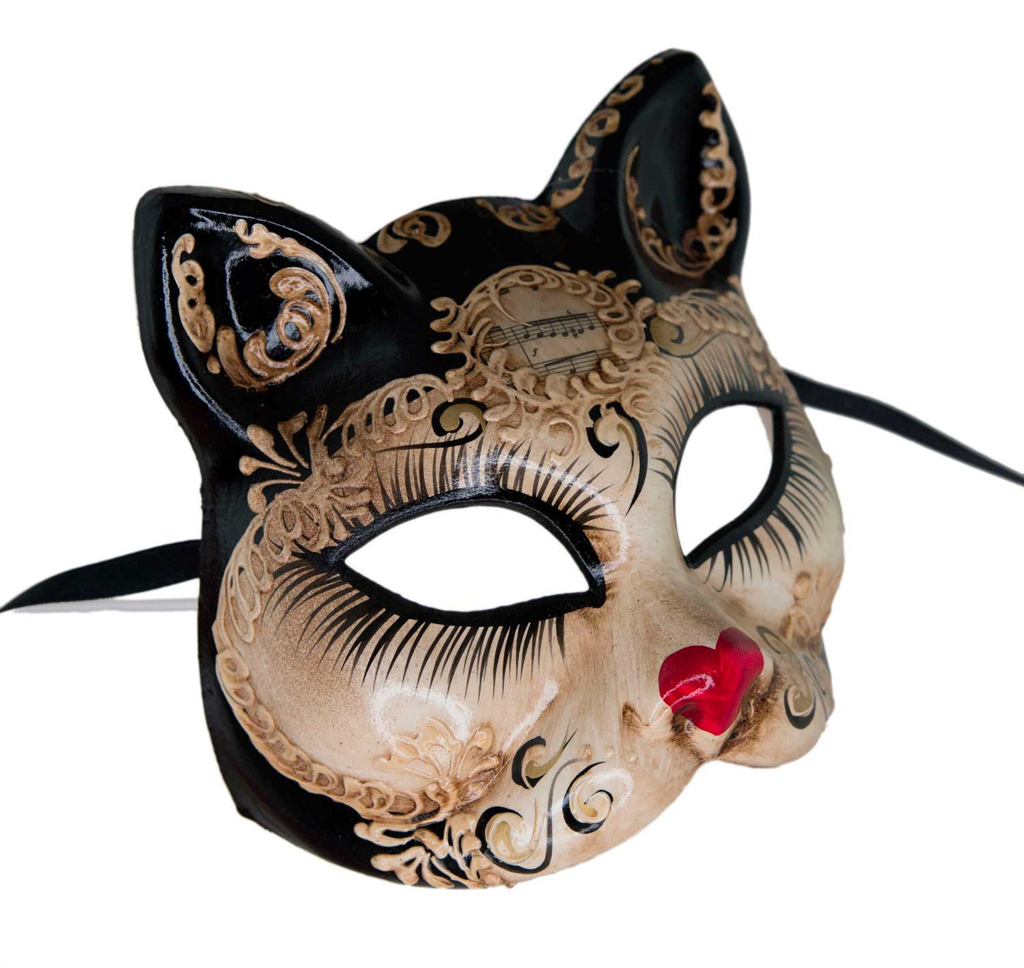 Masque Chat Lady Noir Petit Cœur – Artisanat Authentique de Venise