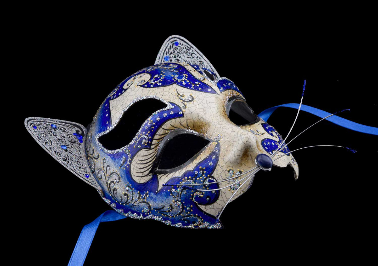 Masque Chat Gattino Bleu Prestige – Artisanat Authentique de Venise