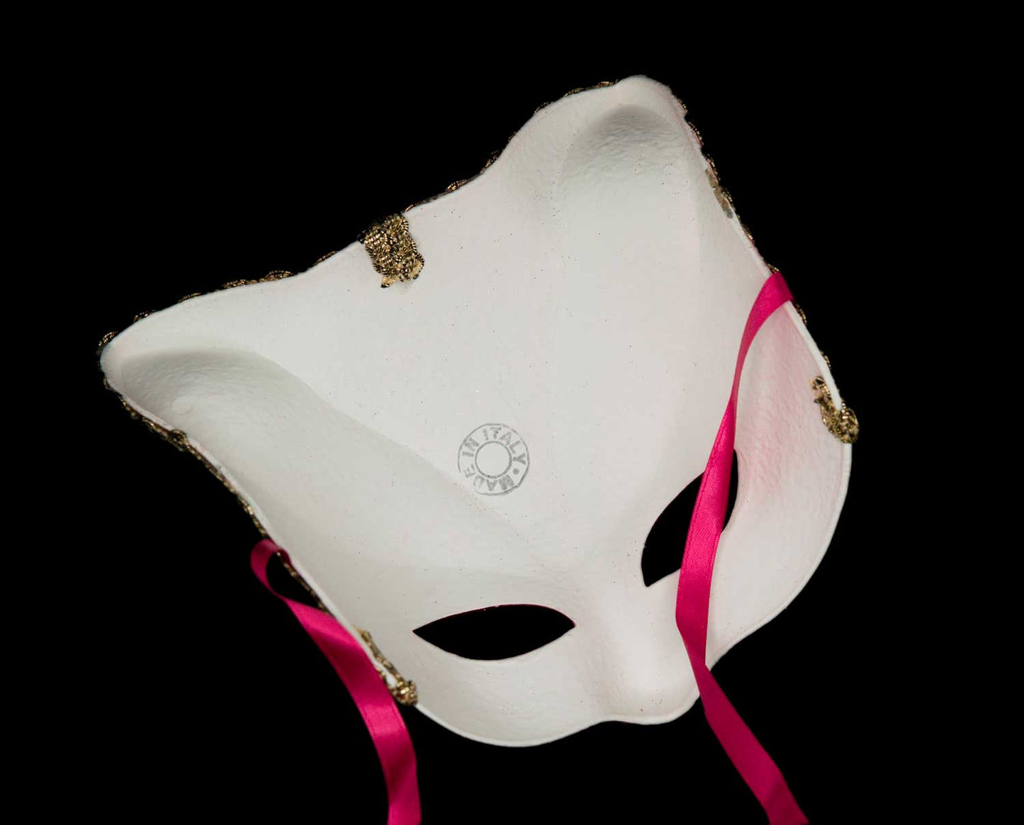 Masque Chat Fleurs Rose et Doré – Artisanat Authentique de Venise