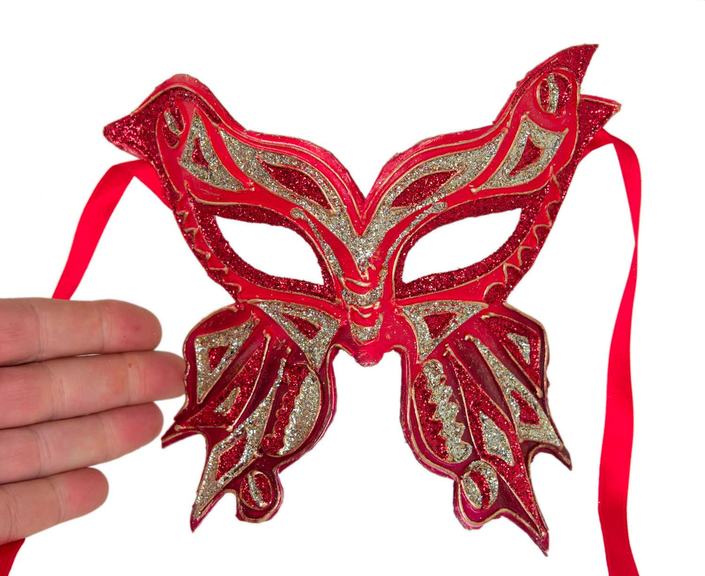 Masque Colombine Farfella Papillon Rouge et Doré – Artisanat Authentique de Venise