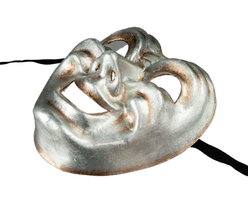 Masque Volto Commedia Tragedia Argenté – Artisanat Authentique de Venise