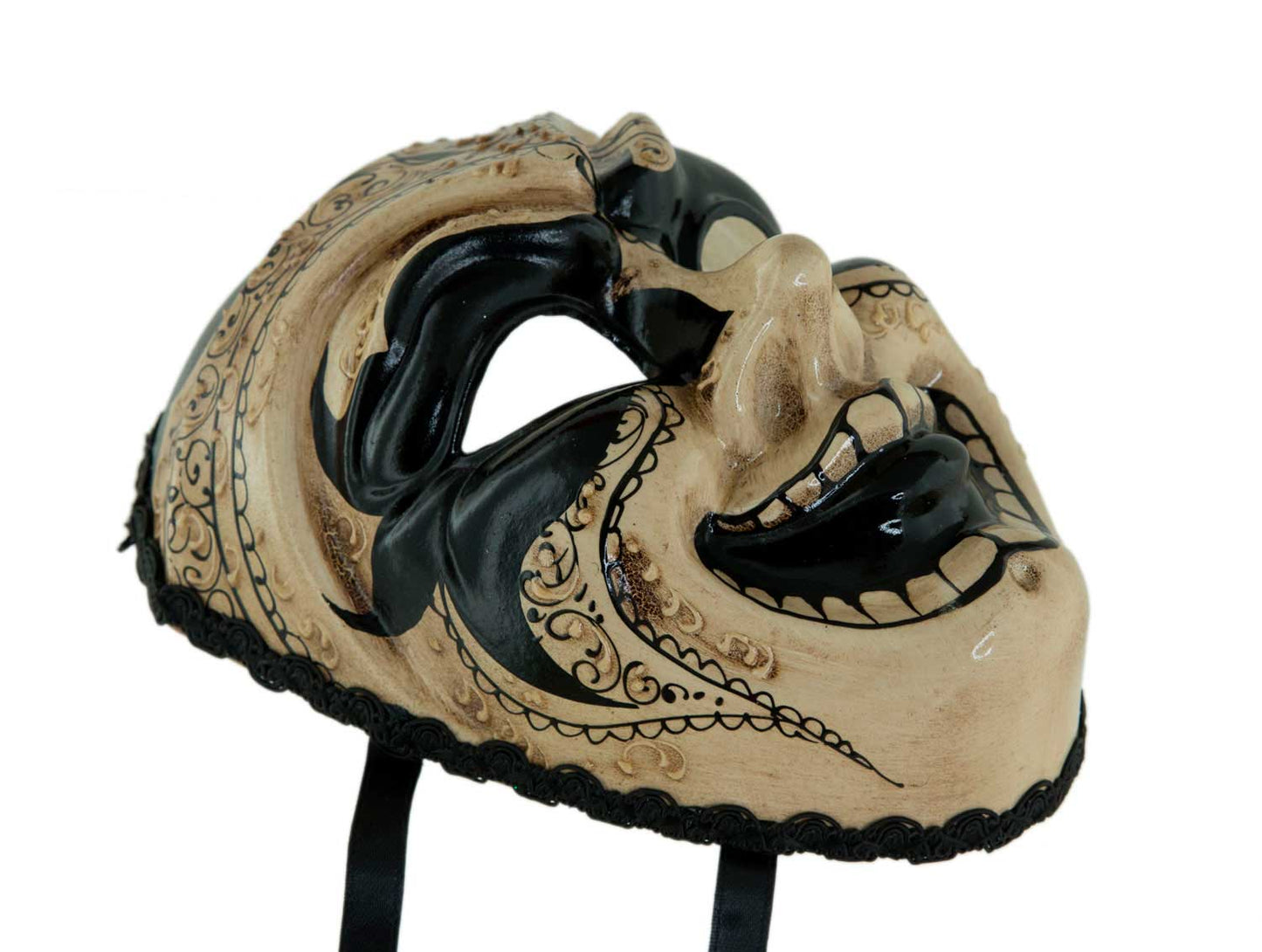 Masque Joker Miniature Crane de sucre Noir et Blanc Antique – Artisanat Authentique de Venise