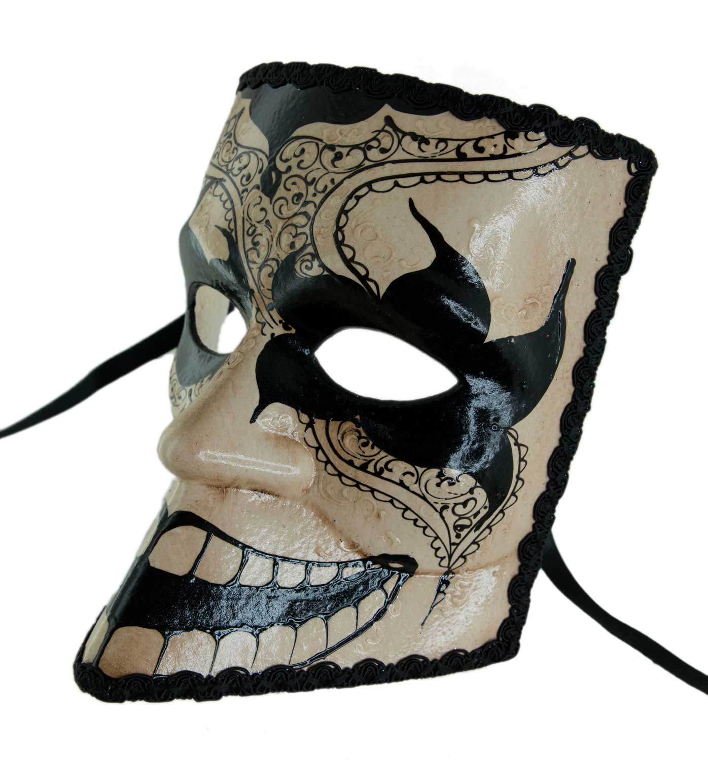 Masque Vénitien Bauta Noir et Blanc Antique Calavera – Artisanat Authentique de Venise