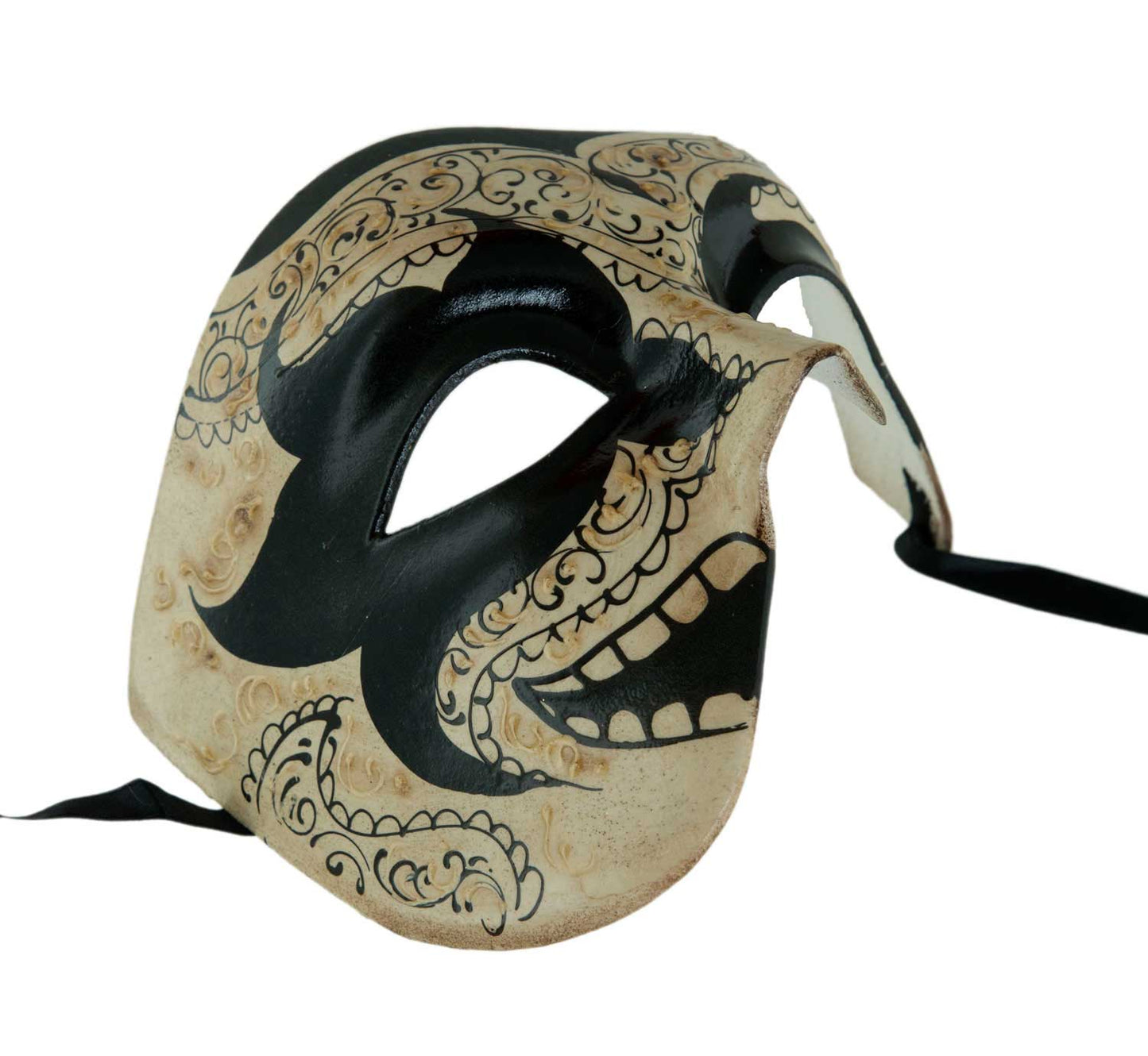 Masque Fantôme de l’Opéra Noir et Blanc Antique – Artisanat Authentique de Venise