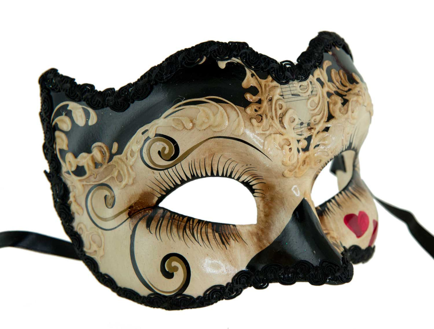 Masque Vénitien Brighella Lady Noir Petit Cœur – Artisanat Authentique de Venise