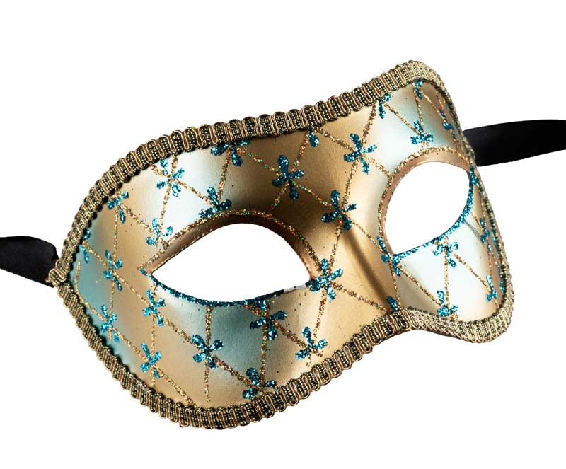 Masque Colombine Lea Bleu et Doré – Élégance Authentique du Carnaval de Venise