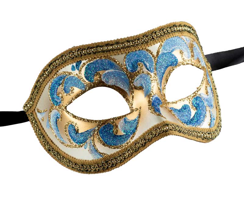 Masque Colombine Bleu et Doré – Élégance Authentique du Carnaval de Venise