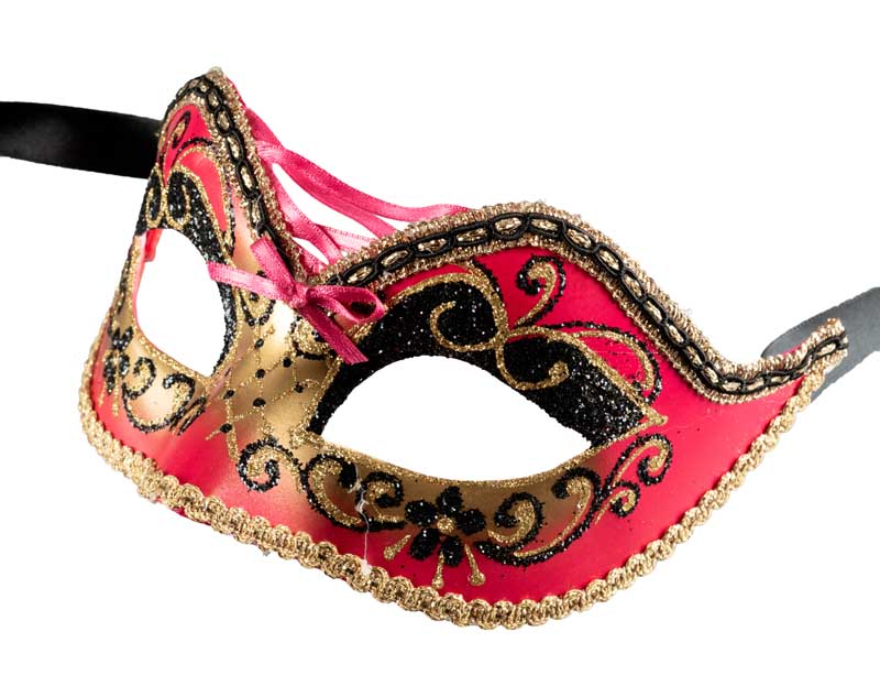 Masque Colombine Rouge et Doré – Artisanat Authentique de Venise
