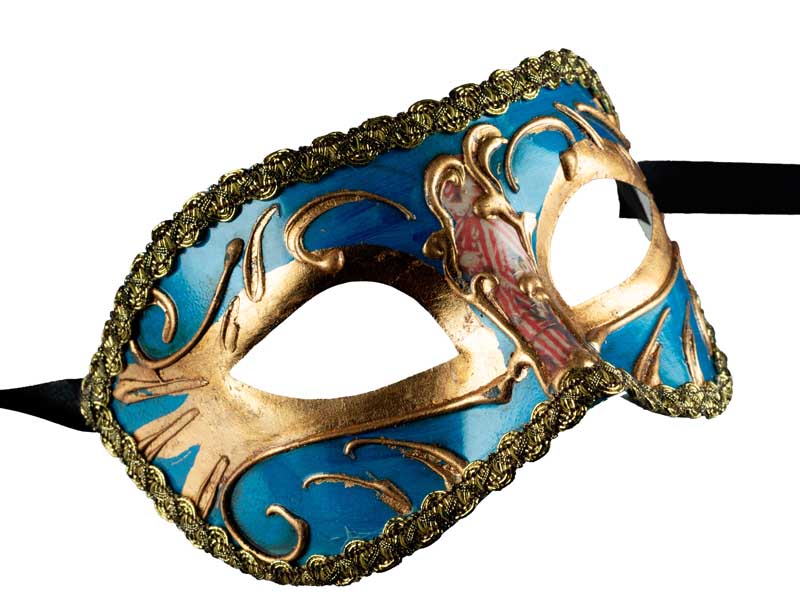 Masque Colombine Bleu et Doré – Artisanat Authentique de Venise