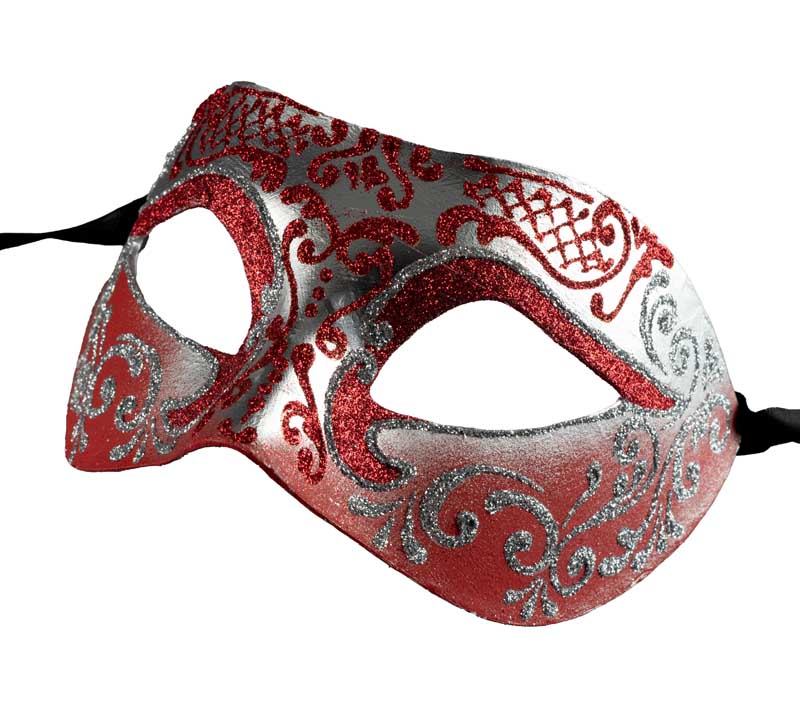 Masque Colombine Rouge et Argenté – Artisanat Authentique de Venise