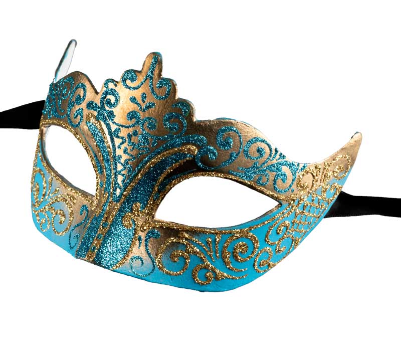 Masque Colombine Bleu Doré à Pointe – Artisanat Authentique de Venise