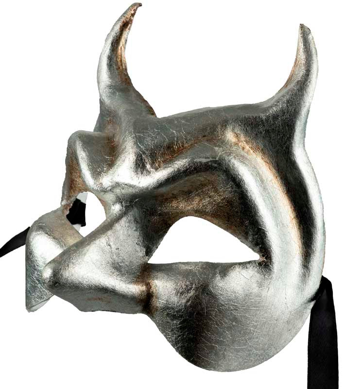 Masque Diable de Venise Argenté en Papier Mâché – Artisanat Authentique de Venise