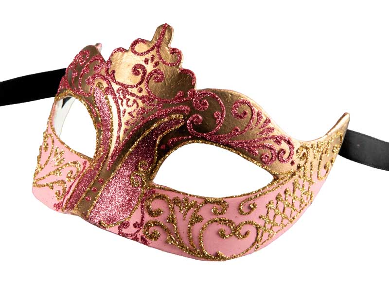 Masque Colombine Rose Doré à Pointe – Artisanat Authentique de Venise