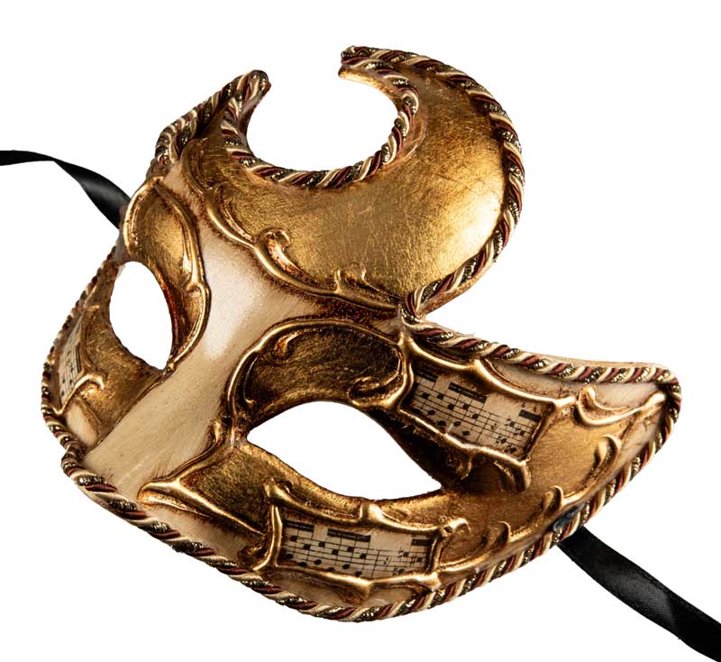 Masque Colombine Lune Blanc Doré Musica – Artisanat Authentique de Venise