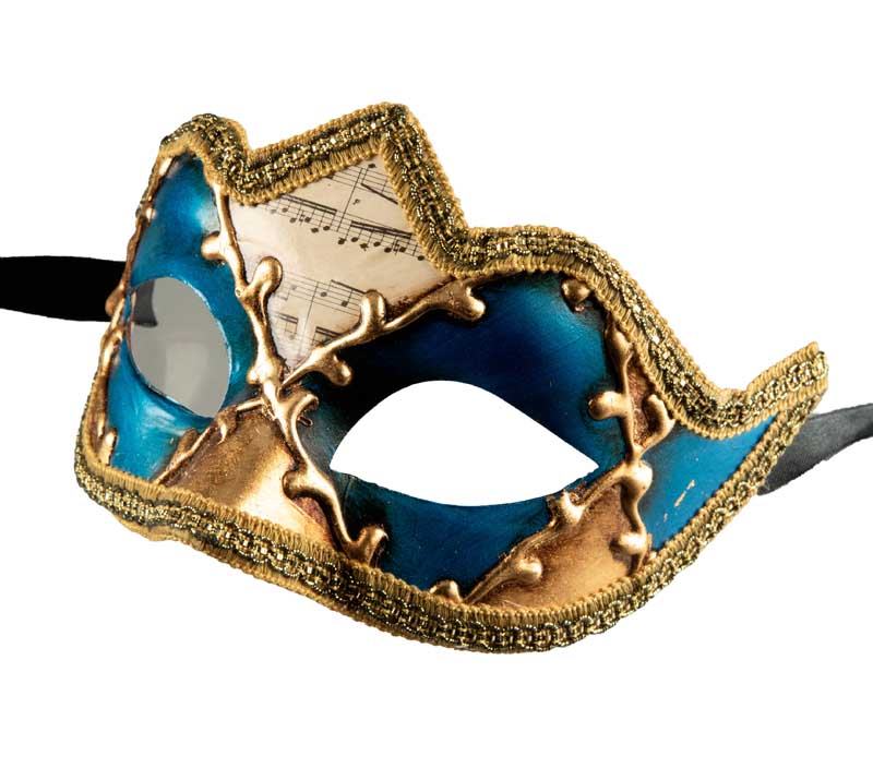 Masque Colombine Doré Bleu à Pointe – Artisanat Authentique de Venise