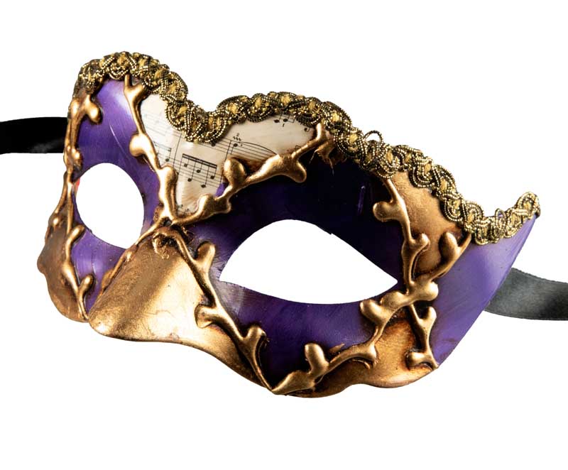 Masque Colombine Doré et Violet – Artisanat Authentique de Venise