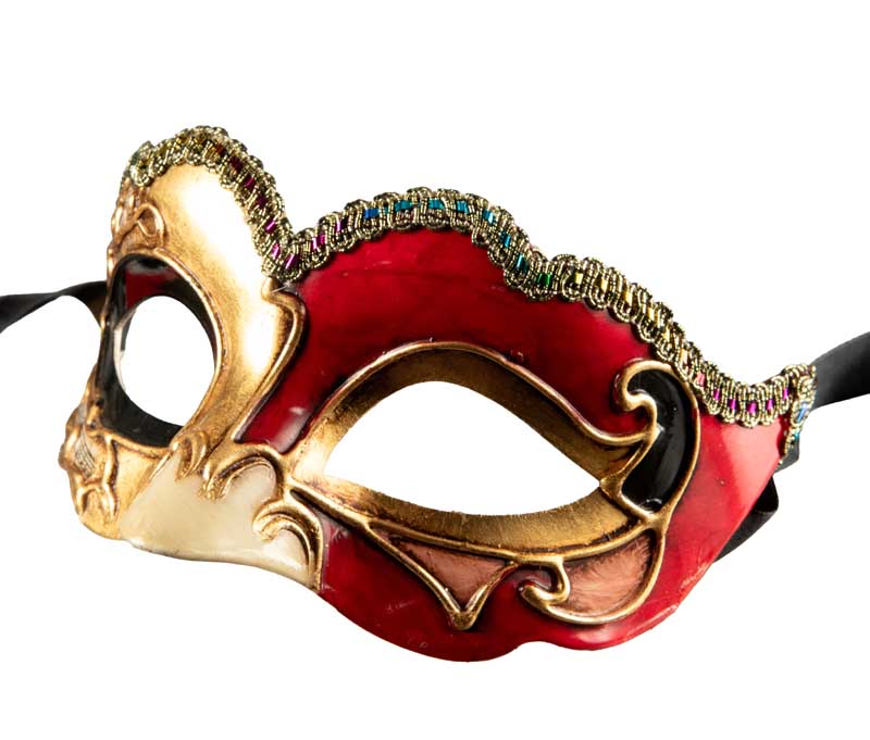 Masque Colombine Nuvella Doré et Rouge – Élégance Authentique de Venise
