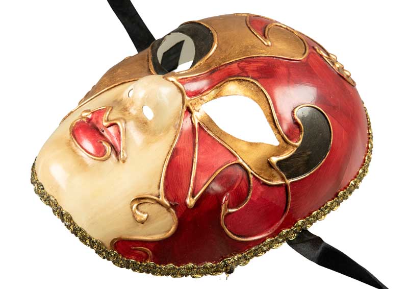 Masque Volto Musica Doré et Rouge – Artisanat Authentique de Venise