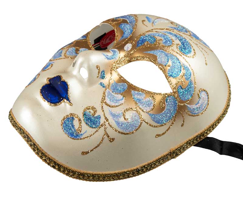 Masque Volto Bleu Doré Florale – Artisanat Authentique de Venise