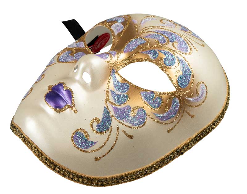 Masque Volto Violet Doré Florale – Artisanat Authentique de Venise