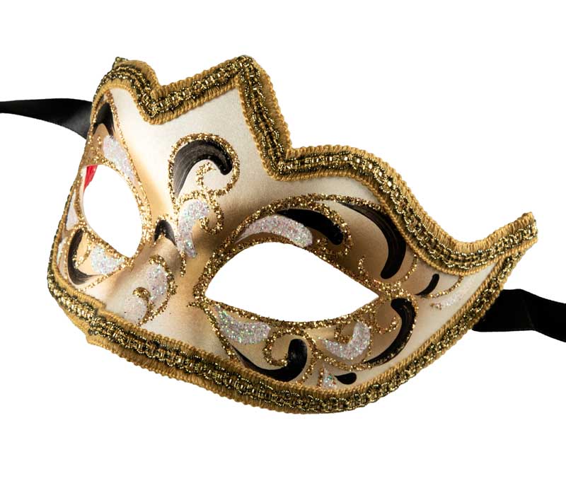 Masque Colombine Bal Masqué Noir Doré – Artisanat Authentique de Venise