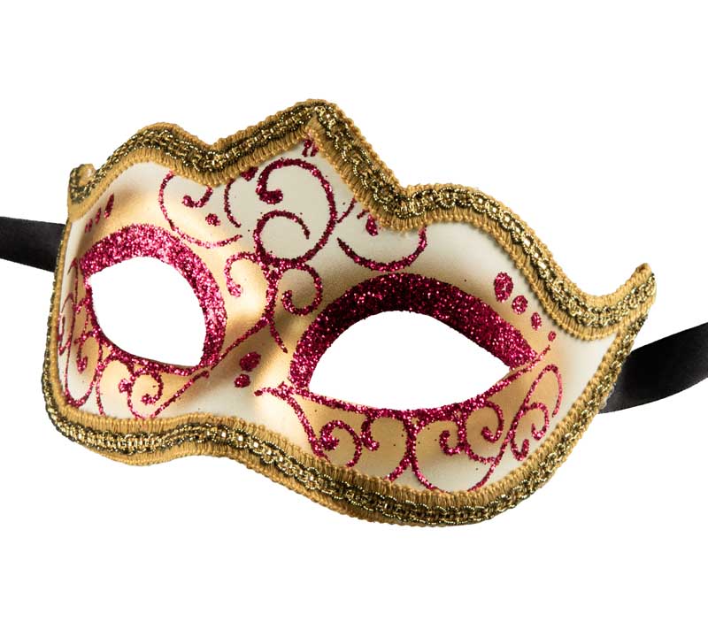 Masque Colombine Rose et Doré à Pointe – Artisanat Authentique de Venise