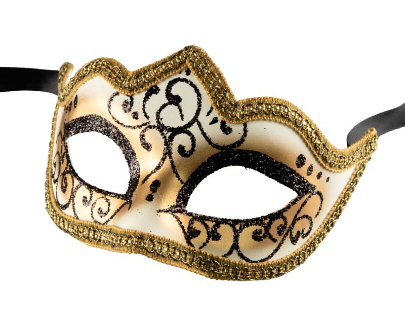 Masque Colombine Noir et Doré à Pointe – Artisanat Authentique de Venise