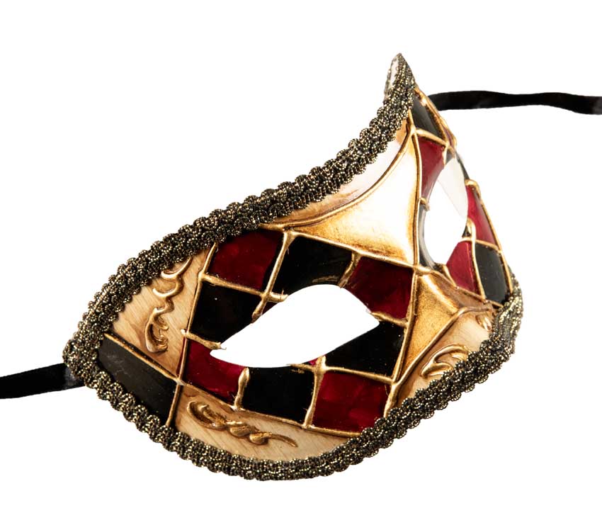 Masque Colombine Rouge Noir et Doré – Artisanat Authentique de Venise