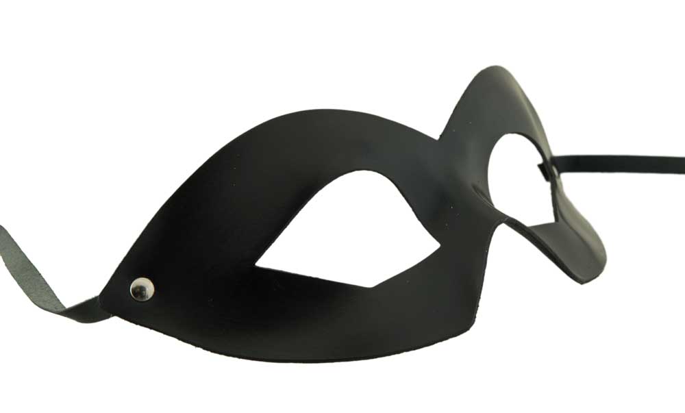 Masque Loup Vénitien Colombine Fellini en Cuir Noir – Artisanat Authentique de Venise