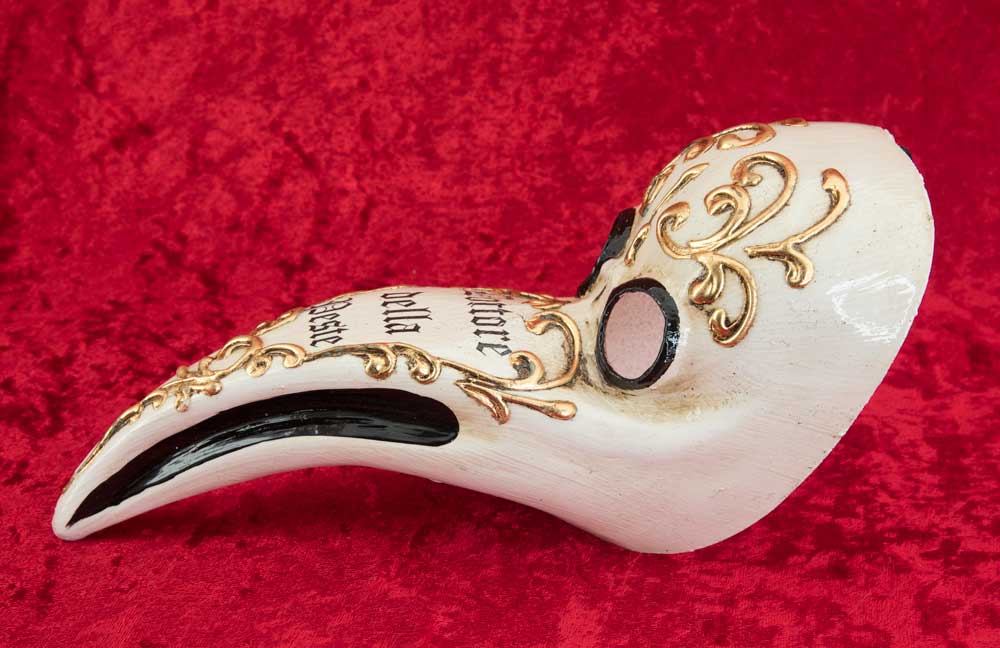 Masque Miniature Médecin de la Peste Blanc et Or – Artisanat Authentique de Venise