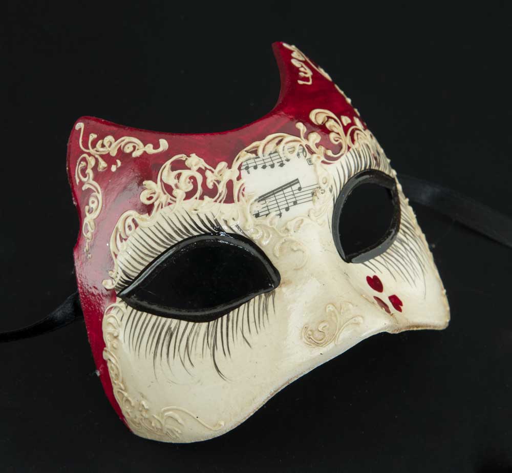 Masque Vénitien Chat Rouge et son Cœur pour Petit Visage – Artisanat Authentique de Venise