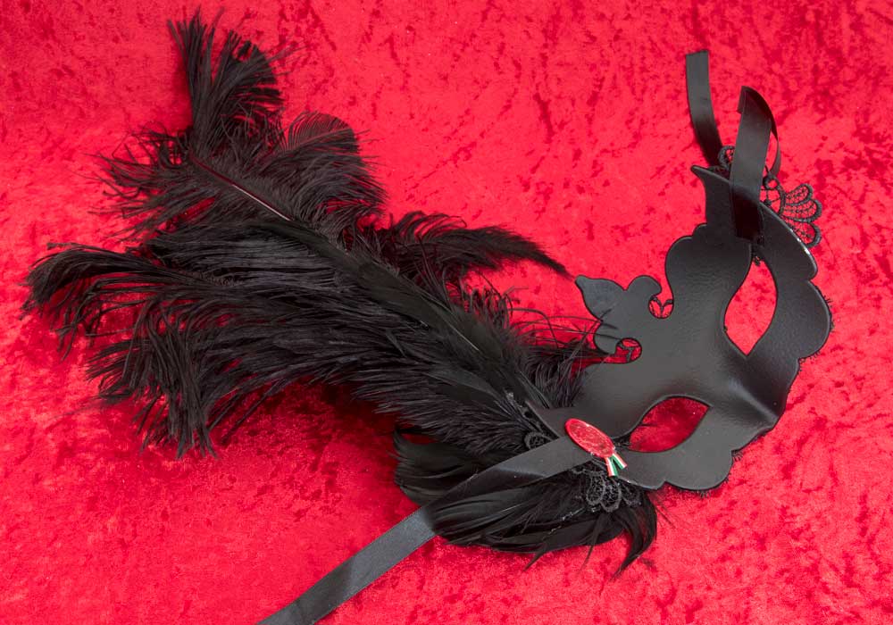 Masque Colombine Dentelle de Burano Noir et Strass – Artisanat Authentique de Venise