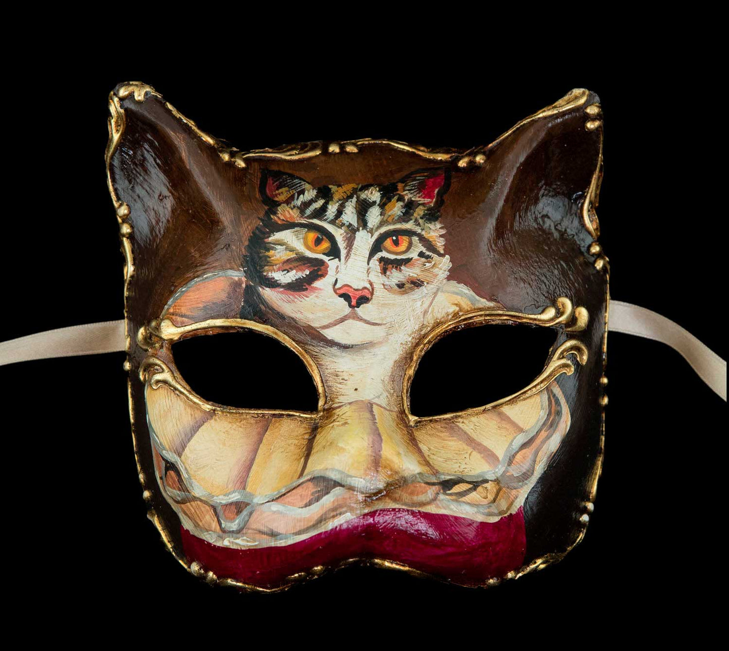 Masque de Venise de Collection Chat et Masque Marron – Artisanat Authentique de Venise