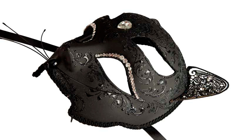Masque Chat Vénitien Noir – Artisanat Authentique de Venise