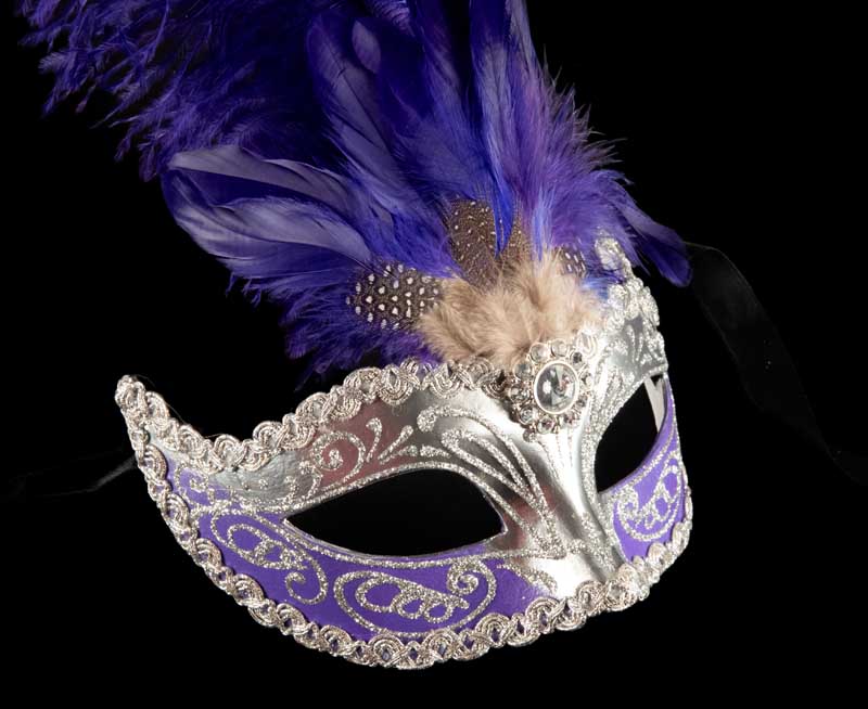 Masque Colombine à Plumes Violet Argenté – Artisanat Authentique de Venise
