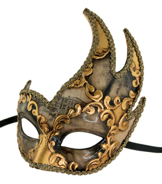 Masque Vénitien Colombine Cygne Pont des Soupirs Doré – Artisanat Authentique de Venise
