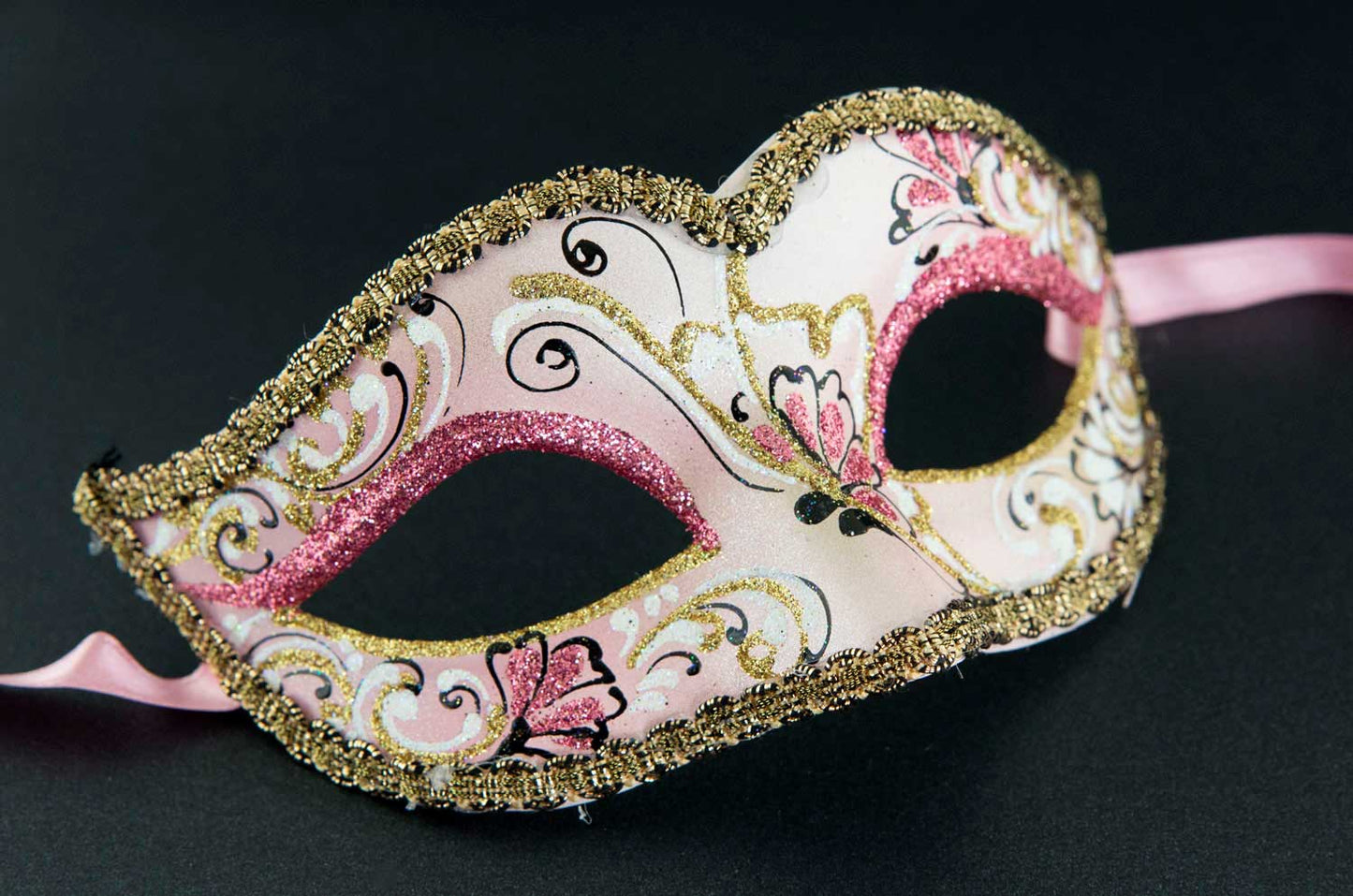 Masque Vénitien Colombine Rose Doré pour Petit Visage – Artisanat Authentique de Venise