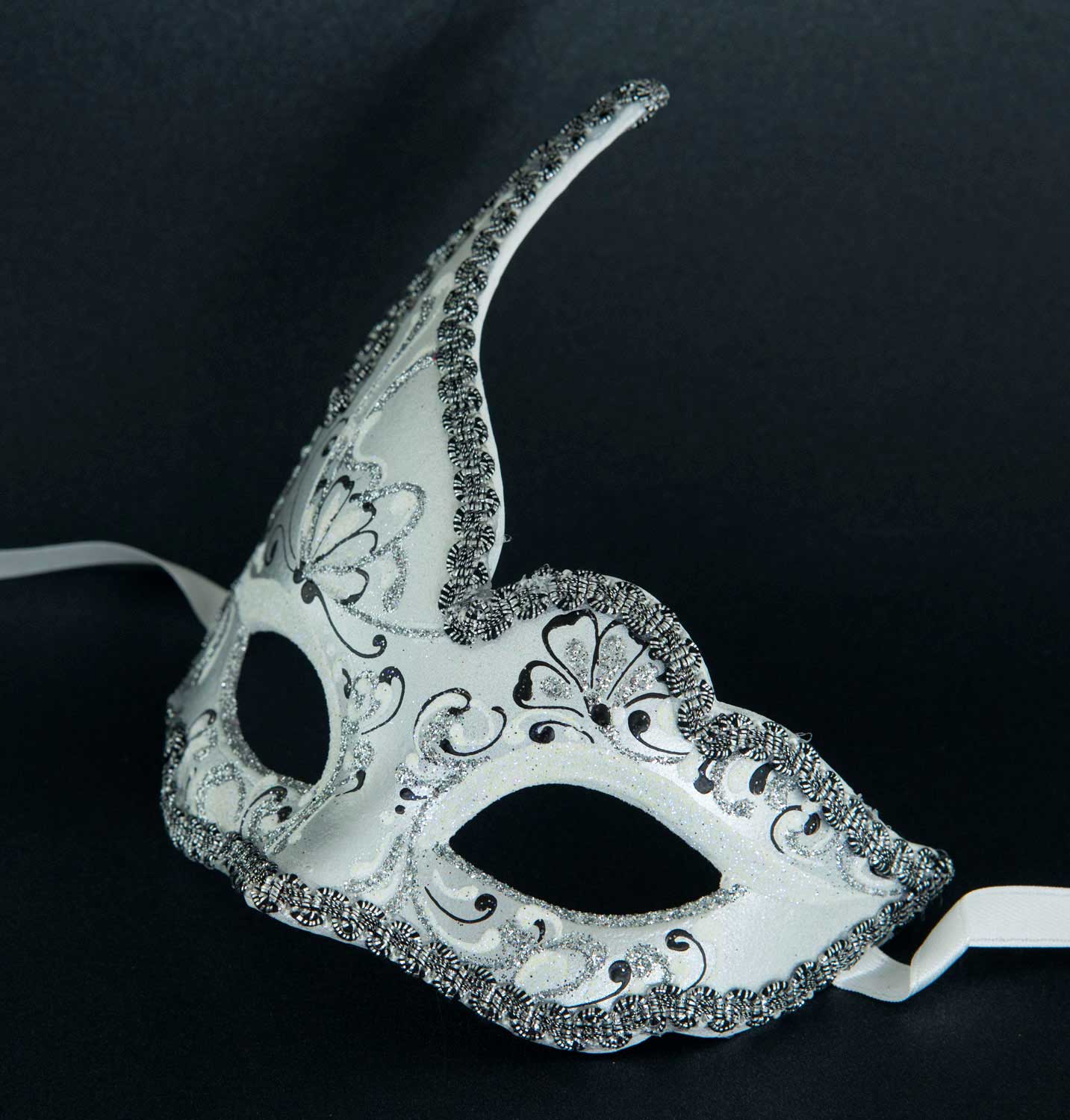 Masque Vénitien Colombine Cygne Blanc Argenté pour Petit Visage – Artisanat Authentique de Venise