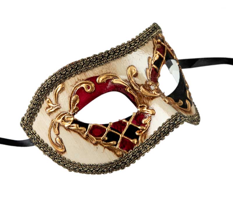 Masque Colombine Damier Noir et Rouge – Artisanat Authentique de Venise