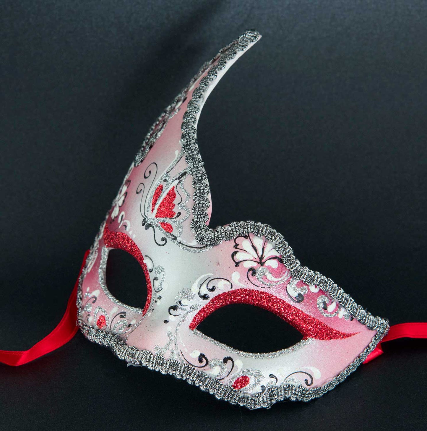 Masque Vénitien Colombine Cygne Rouge Argenté pour Petit Visage – Artisanat Authentique de Venise