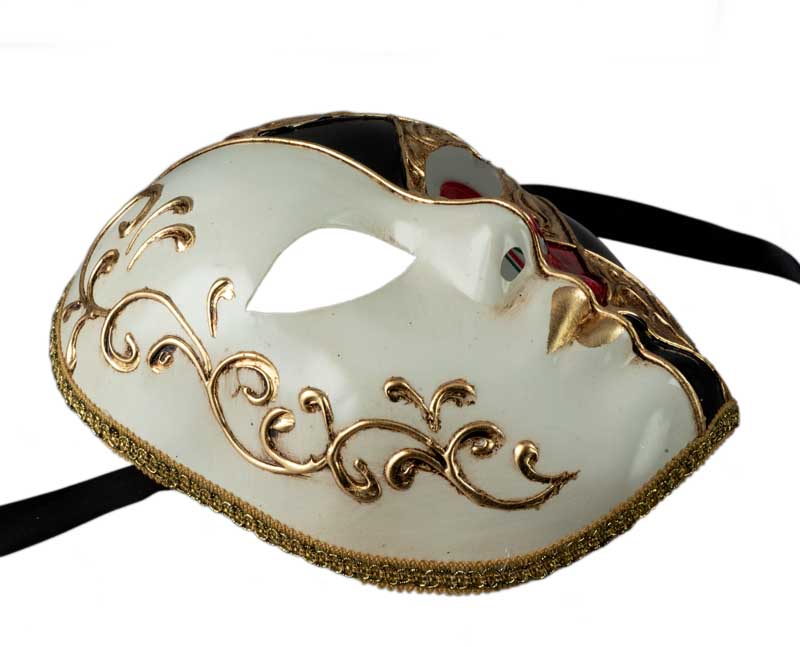 Masque Volto Rouge Doré à Losanges Gesso – Artisanat Authentique de Venise A
